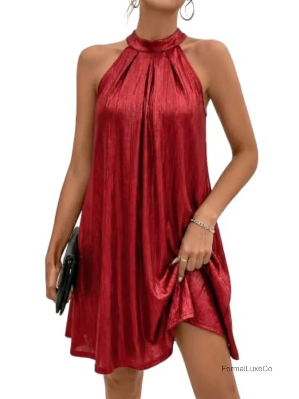 Satin Halter Neck A-Line Cocktail Dress Sleeveless Formal Party